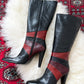 Vintage 90s Bronx Black Leather Patchwork Heeled Tall Boots (10)