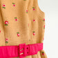 Vintage 1950s Burlap Rose Embroidered Garden Party Belted Dress