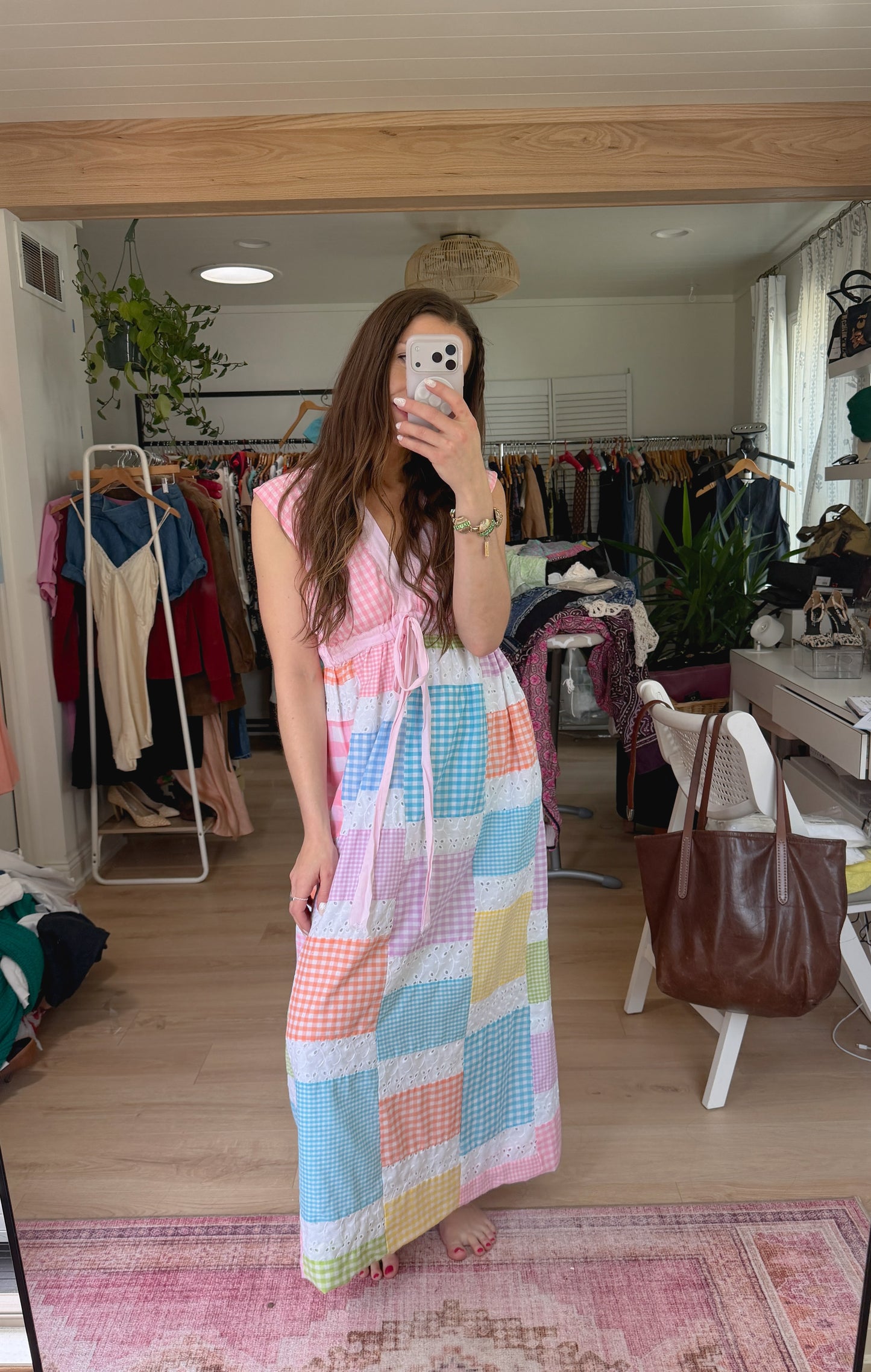 Vintage 70s Mr. Hank Patchwork Gingham Folk Prairie Maxi Dress