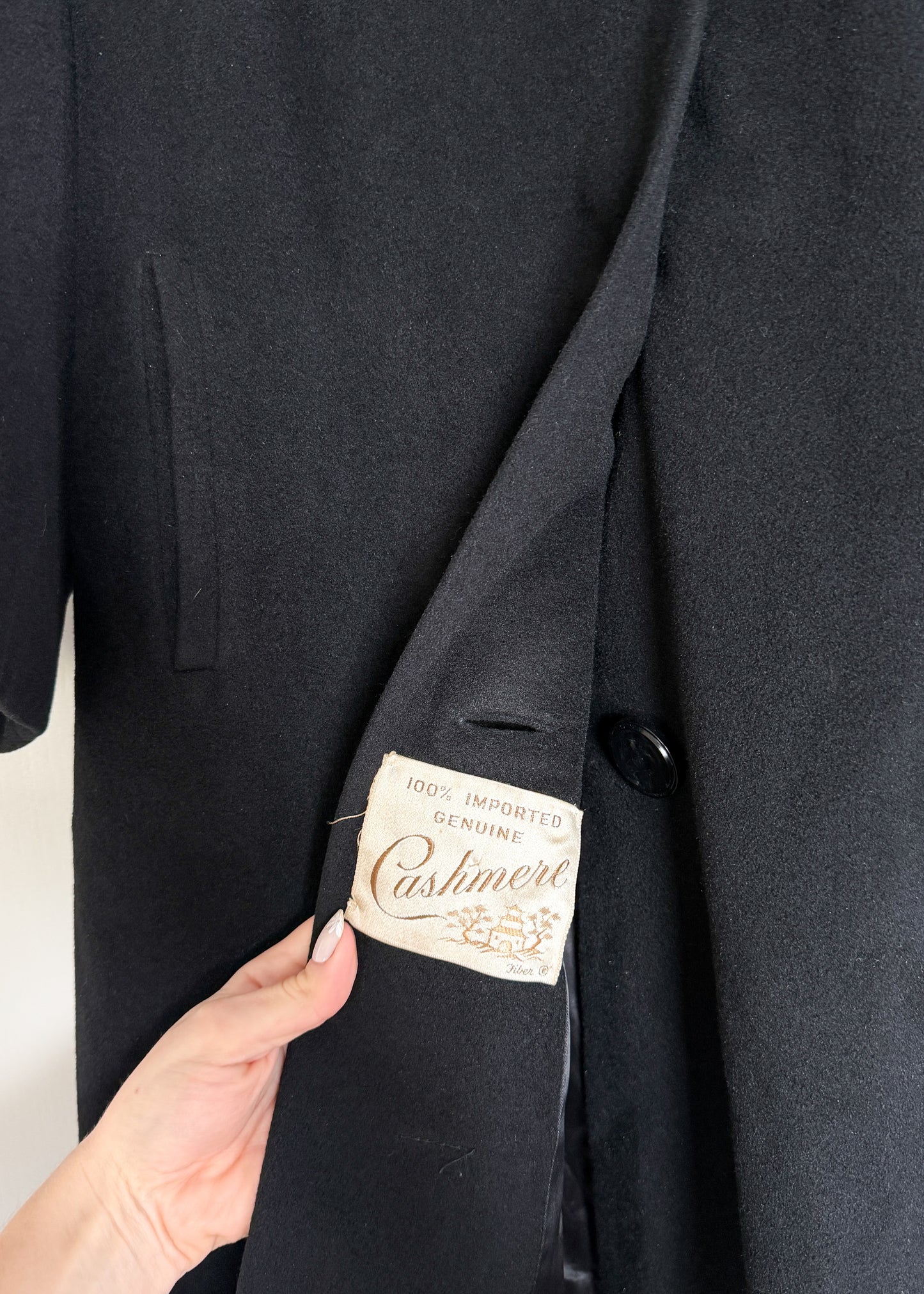 Vintage 60s Black Cashmere & Mink Collar Winter Coat (L)