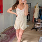 Vintage 30s 40s Ivory Silk Lace Teddy Playsuit Romper Lingerie One Piece (S)