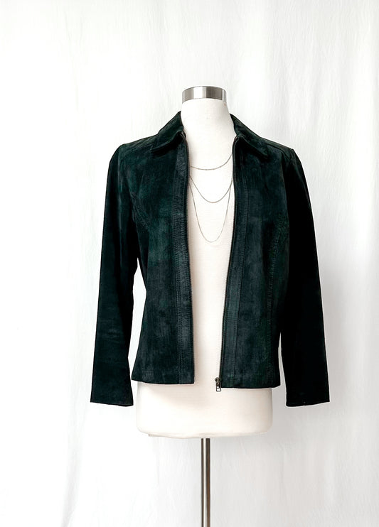 Liz Claiborne Black Suede Leather Zip Jacket (8P)