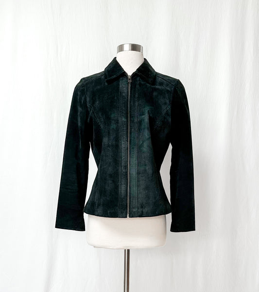 Liz Claiborne Black Suede Leather Zip Jacket (8P)