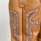 Vintage Frye Daisy Duke Tan Brown Leather Pink Crystal Studded Cowboy Boots (9)