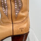 Vintage Frye Daisy Duke Tan Brown Leather Pink Crystal Studded Cowboy Boots (9)