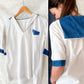 1940s White Nautical Sailor Blouse with Chambray Trim