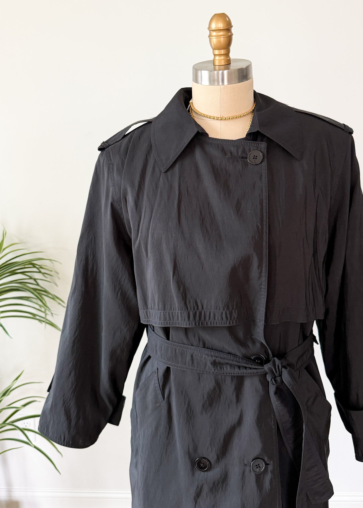 Vintage 80s Forecaster Classic Black Trench Coat with Wool Zip Lining (M)