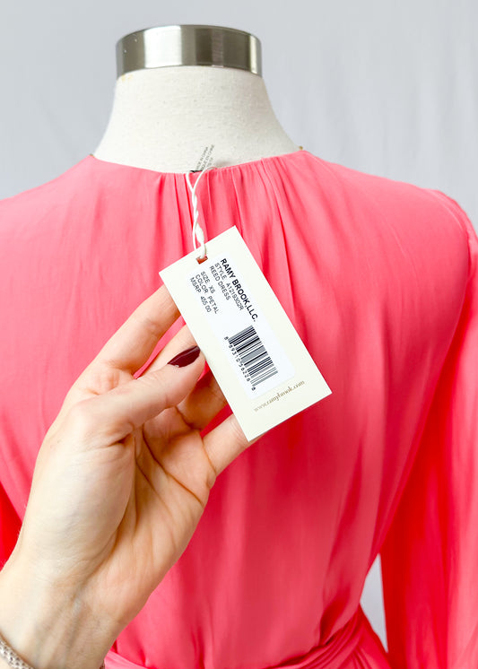 NEW Ramy Brook Reed Long Sleeve Wrap Dress in Petal Coral Pink (XS)