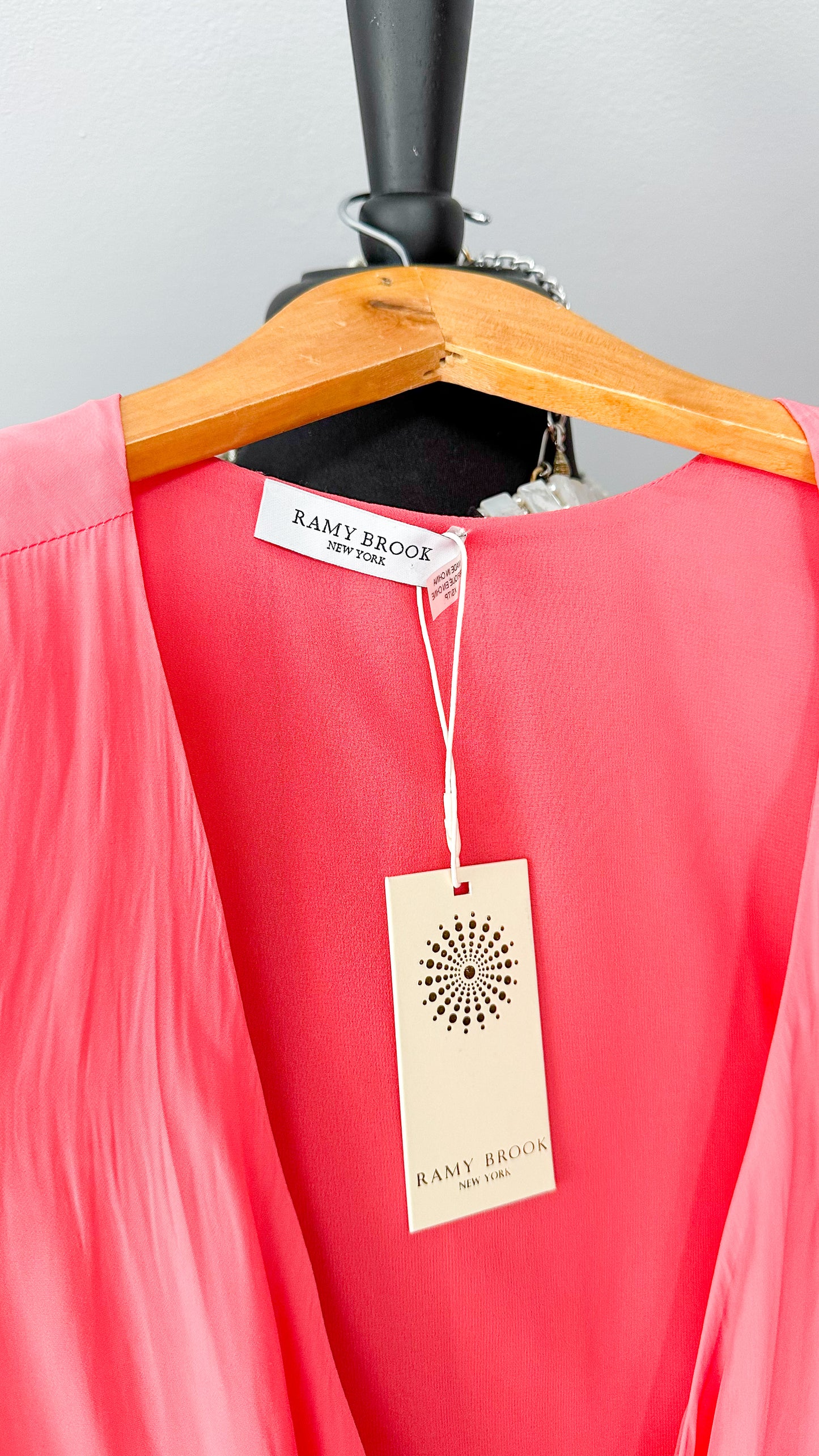 NEW Ramy Brook Reed Long Sleeve Wrap Dress in Petal Coral Pink (XS)