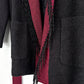 Black Fringe Trim Tie Belt Camel Hair Cardigan Sweater