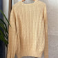 Vintage 90s Polo Ralph Lauren Cream Cable Knit Cotton V-Neck Crest Sweater