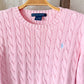 Ralph Lauren Pink Cotton Cable Knit Sweater with Blue Pony
