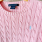 Ralph Lauren Pink Cotton Cable Knit Sweater with Blue Pony