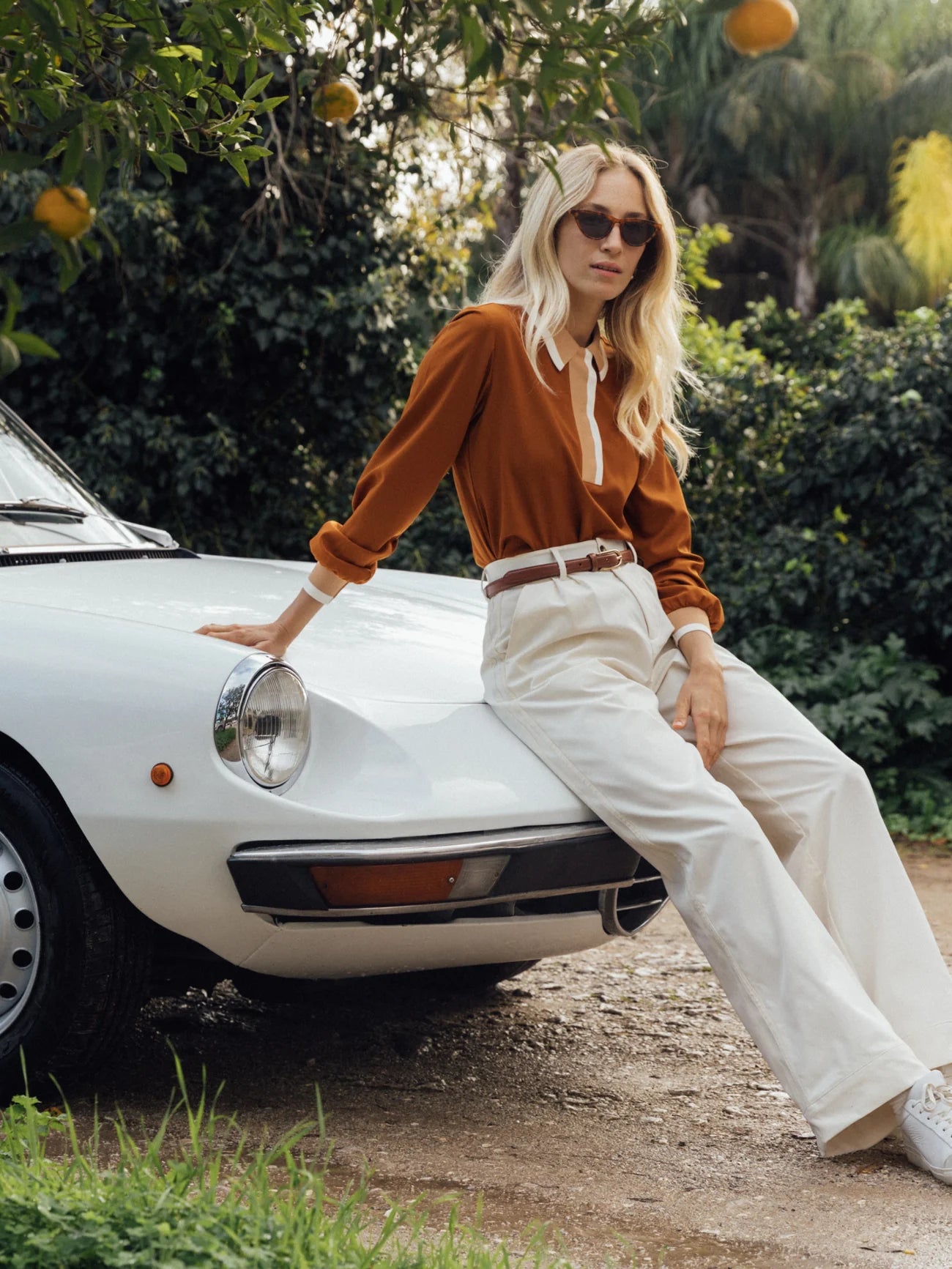 A. Putnam Long Sleeve Polo in Terra Orange Brown (M)