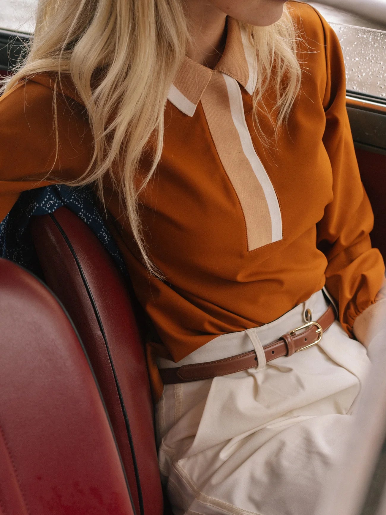 A. Putnam Long Sleeve Polo in Terra Orange Brown (M)