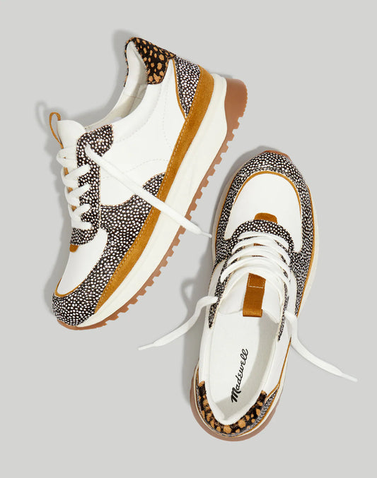 NEW Madewell Kickoff Trainer Sneakers in Spotted Calf Olive Grrove Multi (7.5)