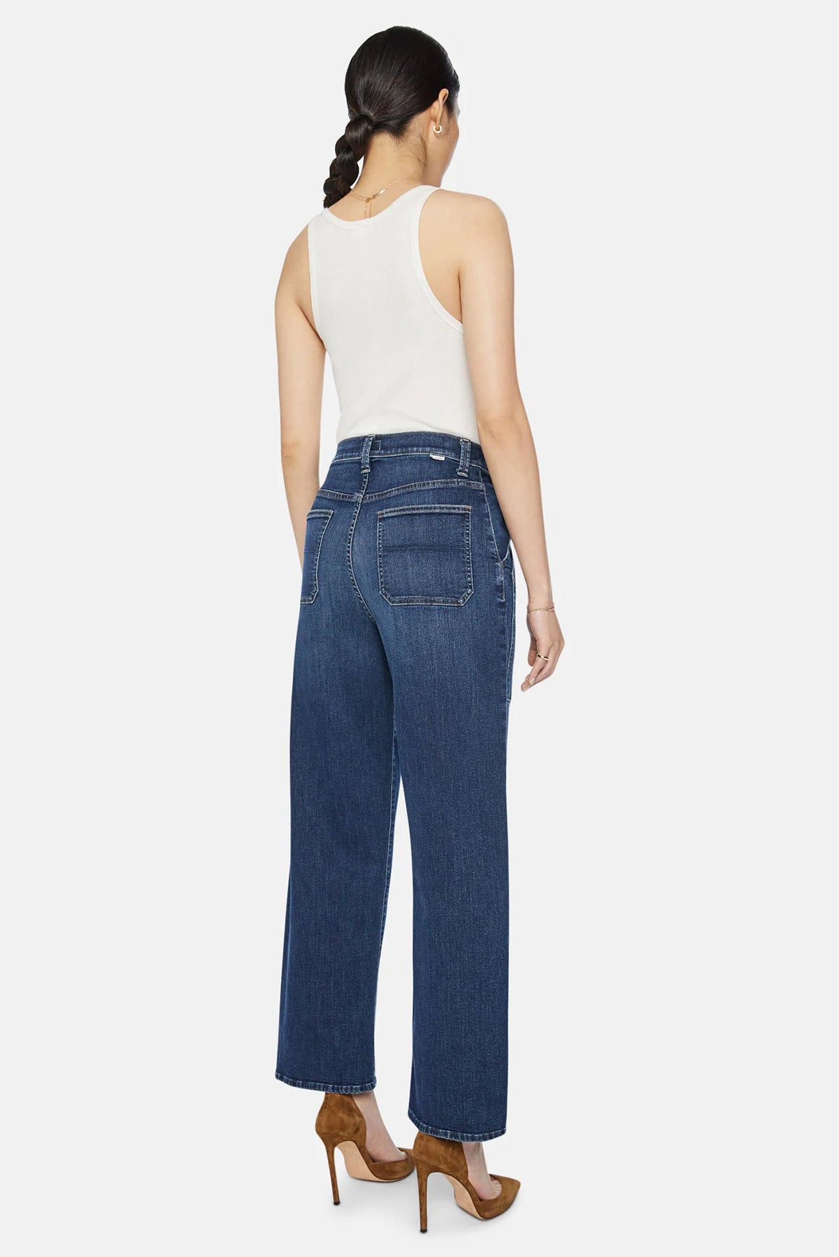 Mother The Quarter Breaker Flood Denim Jeans in Dark Wash Howdy (32)