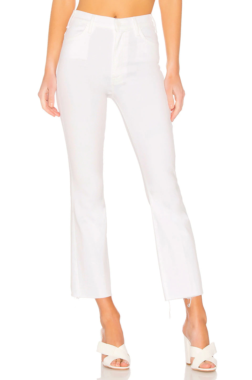 MOTHER The Hustler Ankle Fray Jeans in Glass Slipper White Denim (27)