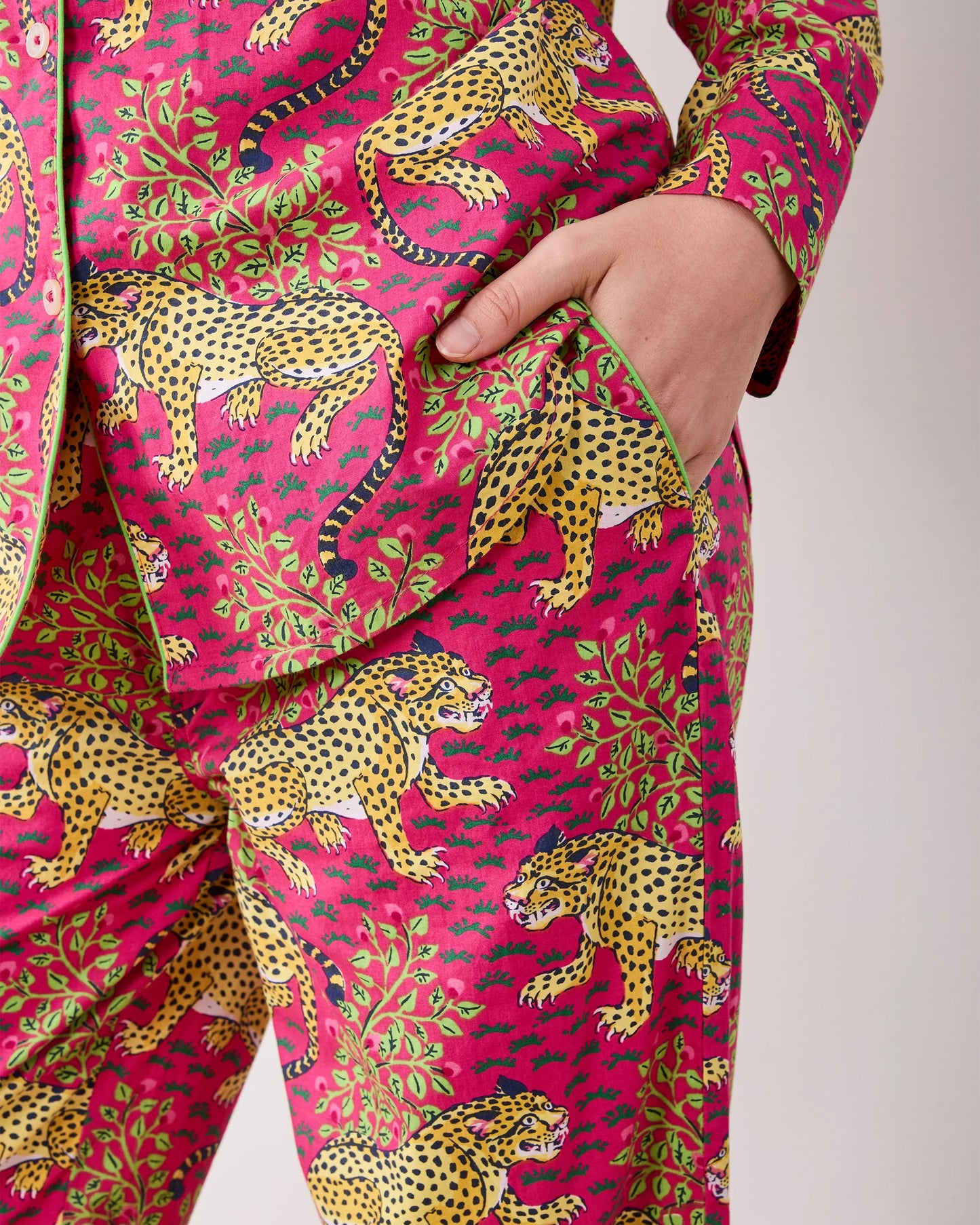 Printfresh Pink Bagheera Long Sleeve & Pants Organic Cotton Pajama Set (S)