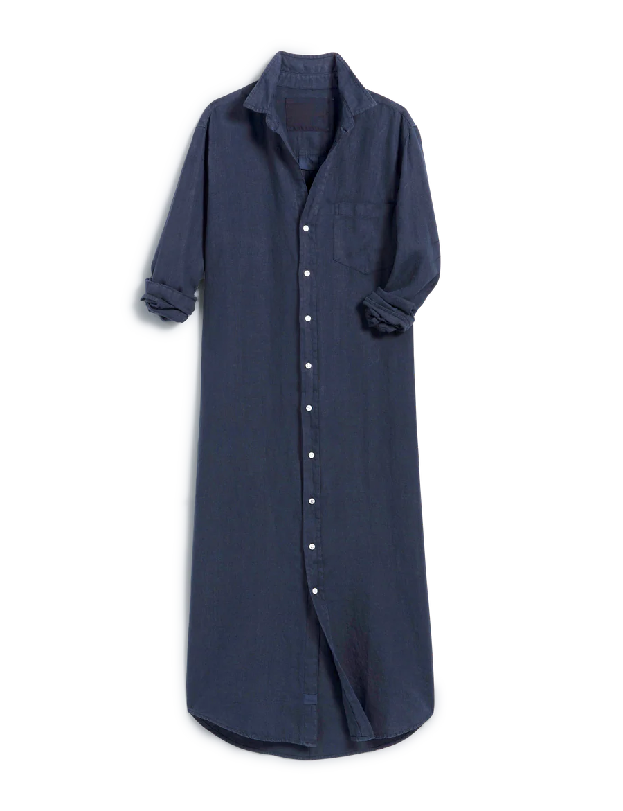 NEW Frank & Eileen Rory Navy 100% Linen Maxi Shirt Dress