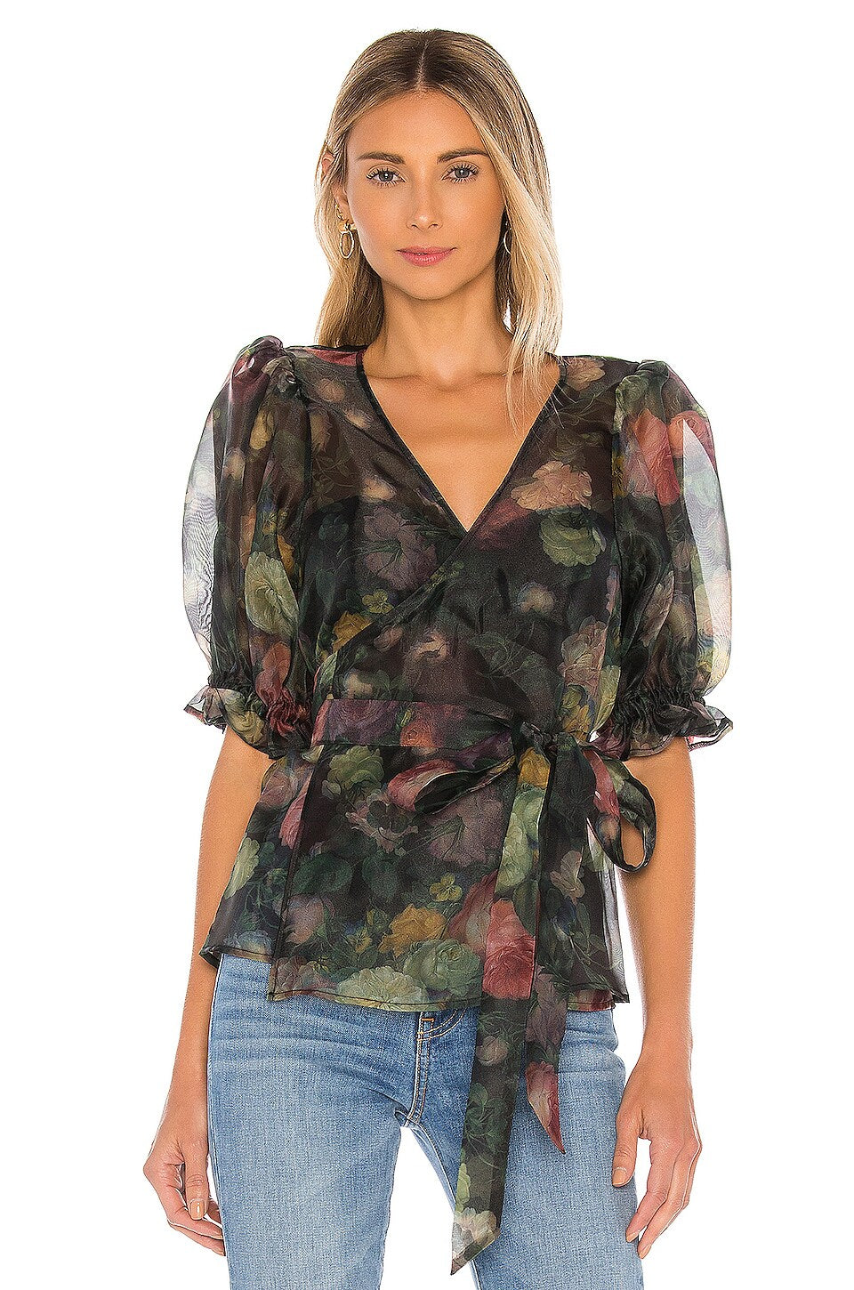 NEW Selkie Cloud 9 Blue & Pink Champagne Mod Print Wrap Top (S)