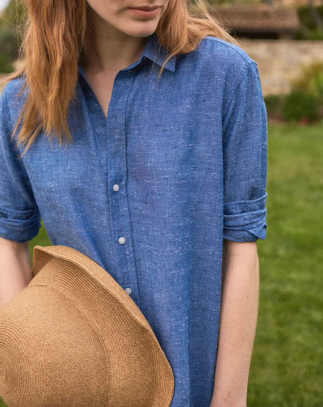 Frank & Eileen Hunter Shirt Dress in Blue Linen Speckle