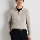 Quince Men's Mongolian Cashmere Knit Polo Sweater Top in Heathered Cloud Beige