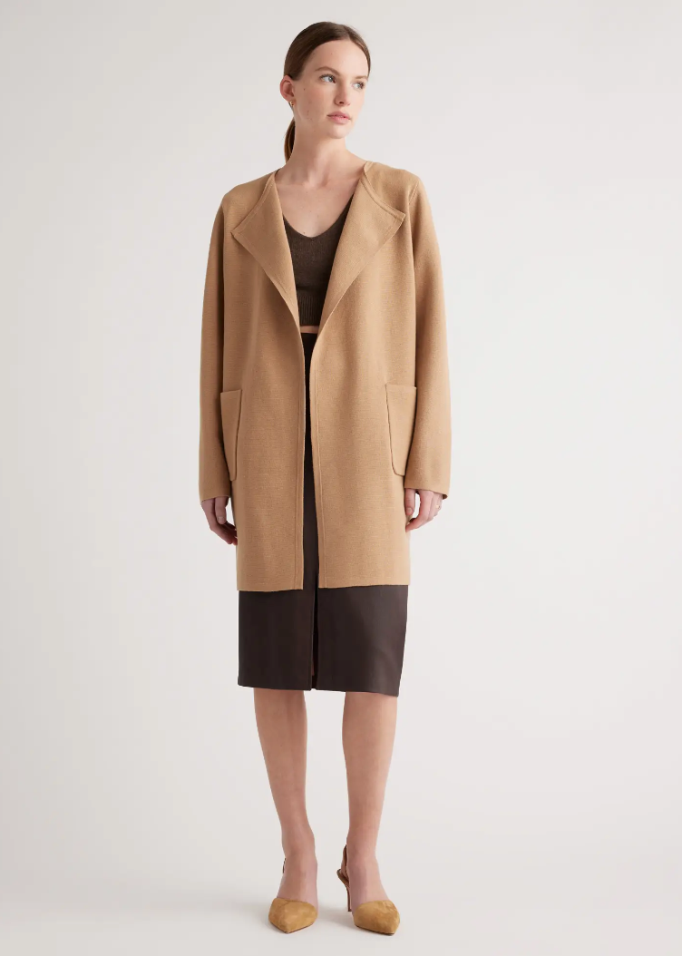 Quince 100% Organic Cotton Knit Collarless Coat (L)