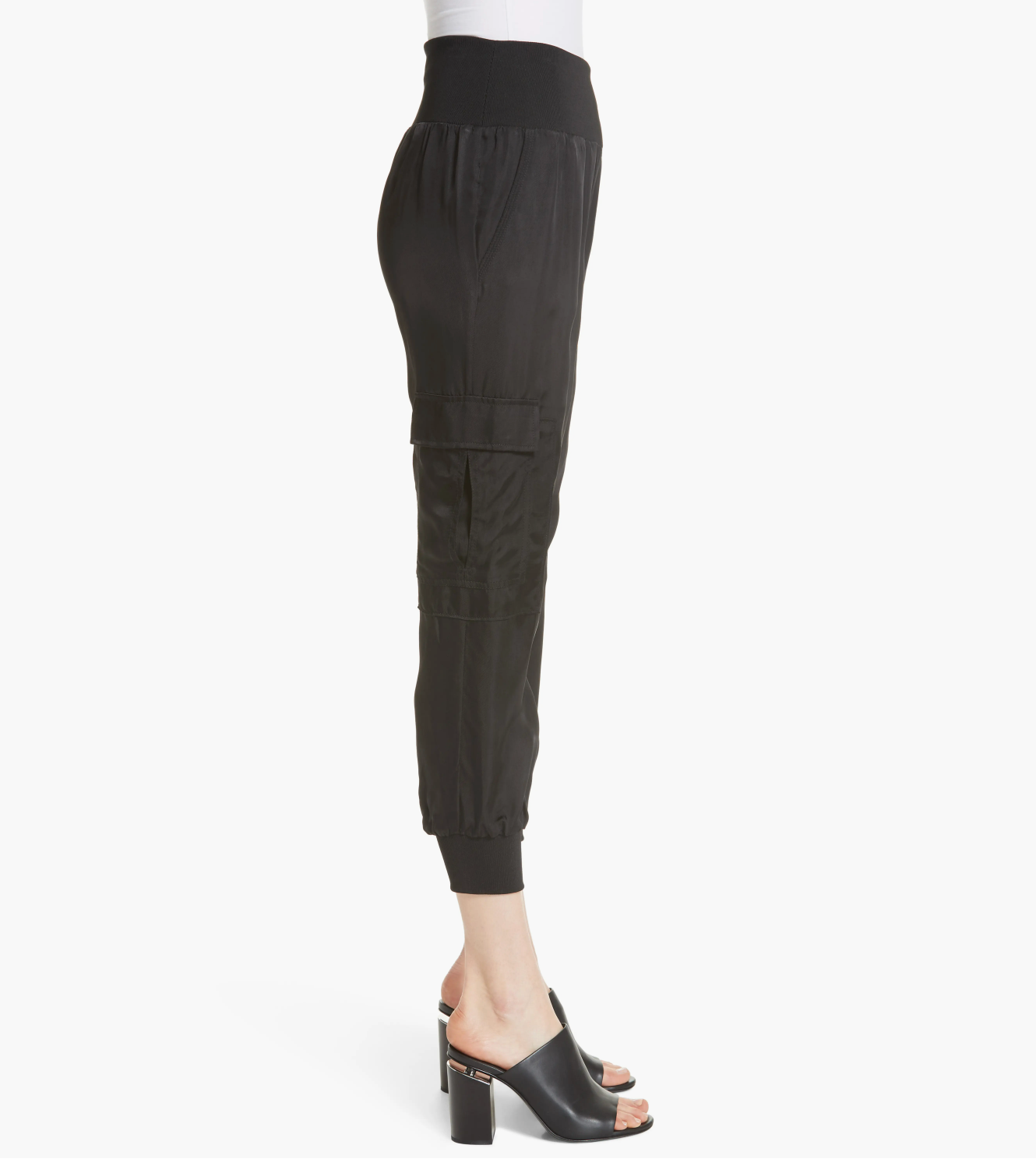 Cinq a Sept Black Cupro Cropped Cargo Pants (M)