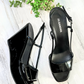 Jil Sander Black Patent Leather Square Toe Sandal Wedge Heels (38.5 or 8/8.5)