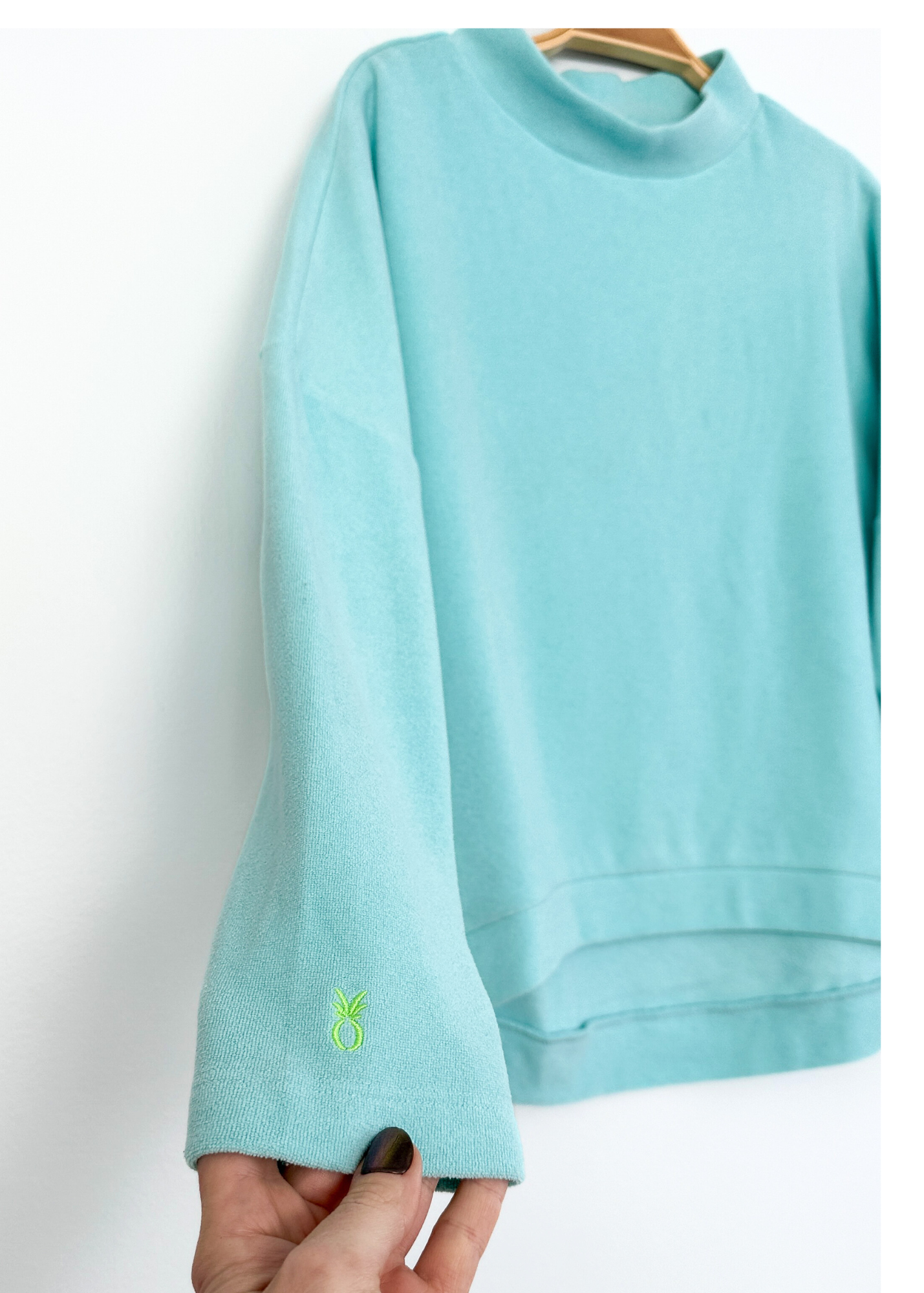 Dudley Stephens Tuckernuck Aqua Blue Terry Fleece Binney Boatneck Pullover (S)