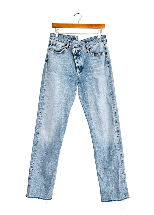 AGOLDE Criss-Cross Straight Leg Mid-Rise Jeans (28 or 6)