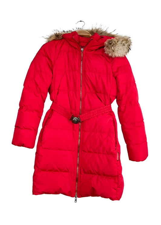 Coach Red Down Quilted Puffer Belted Winter Coat with Detachable Fur Trim (M) 83284