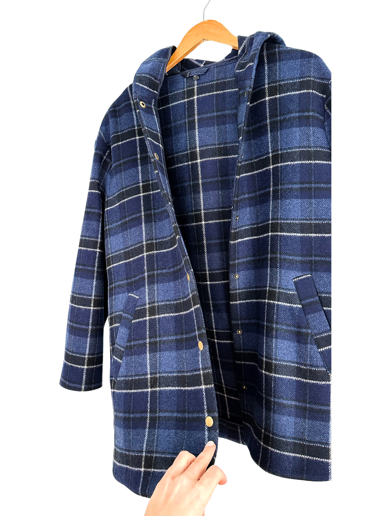 & other stories Wool Hooded Coat in Blue Check (S)