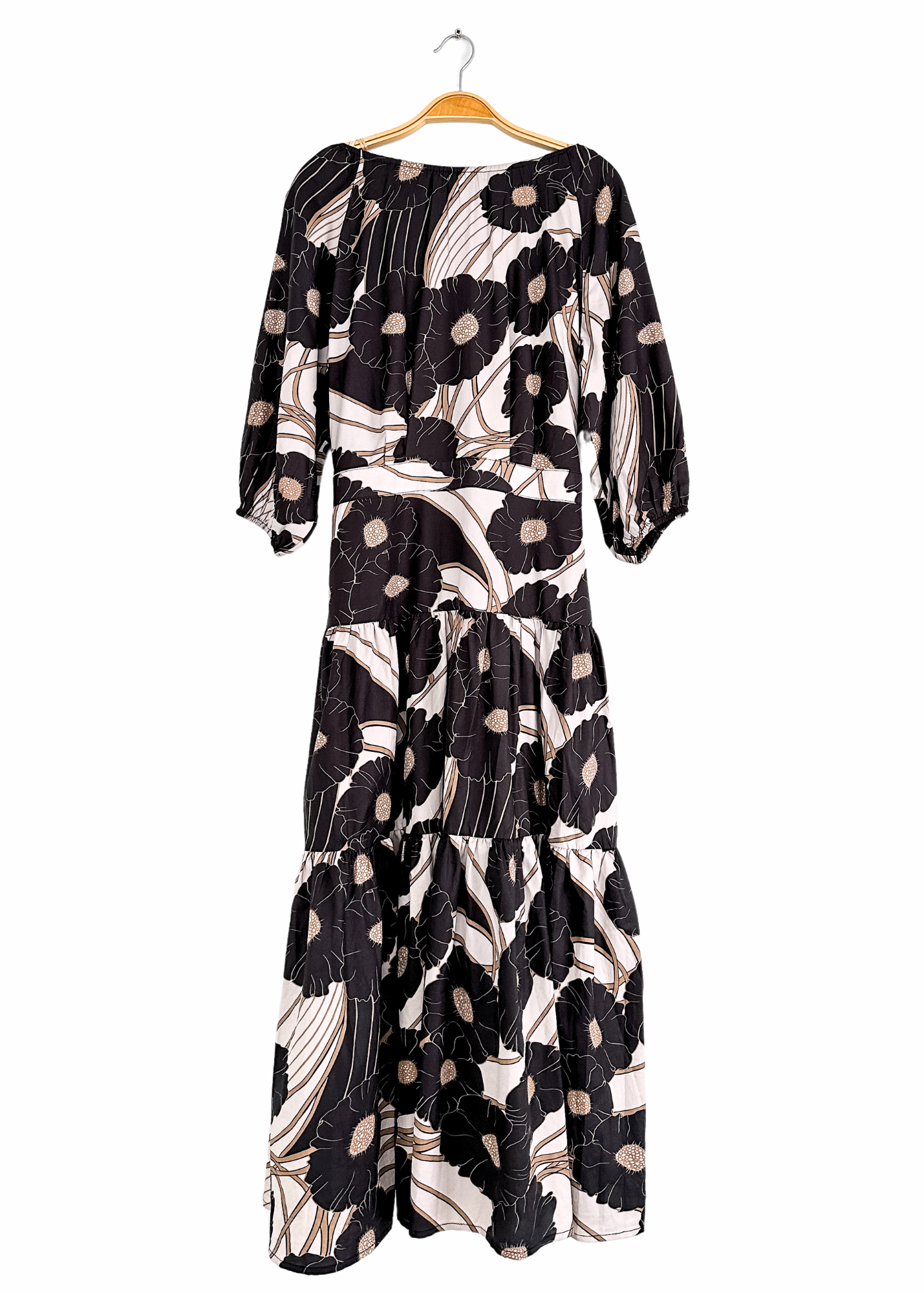 Paper Parachute Black and Brown Floral Tiered Maxi Dress