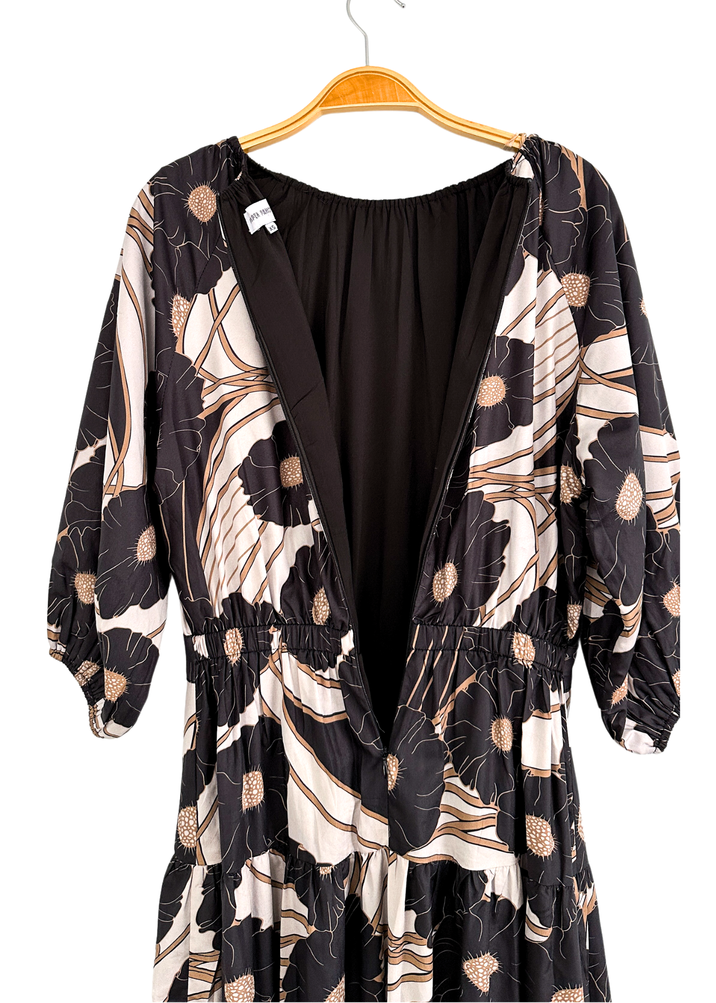 Paper Parachute Black and Brown Floral Tiered Maxi Dress