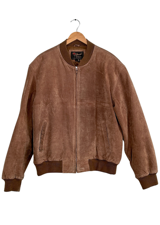 Vintage 90s Reed Sportswear Mocha Brown Suede Leather Bomber Jacket Coat (mens L)