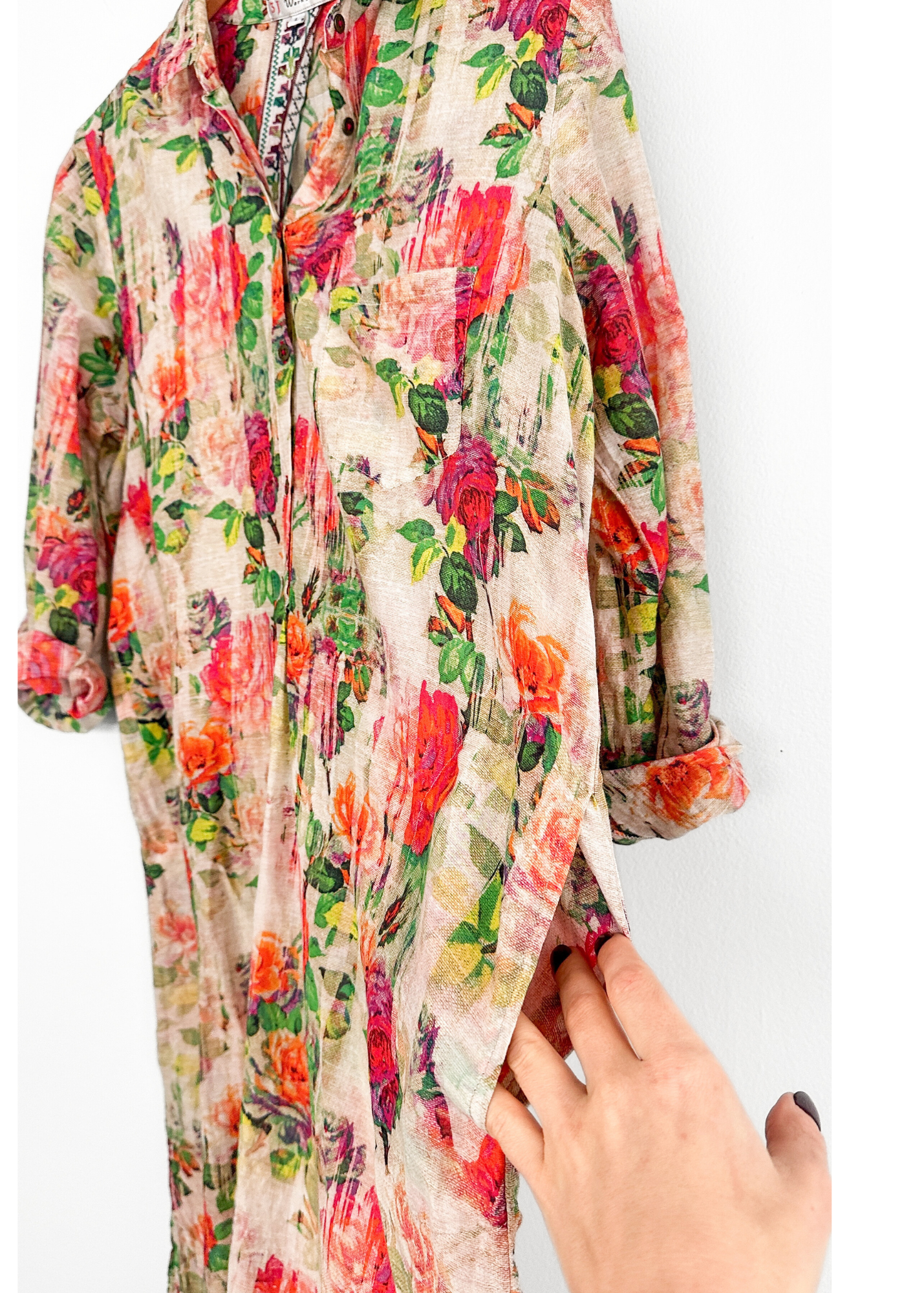 3J Workshop Johnny Was Floral Cotton Silk Shirt Dress (L)