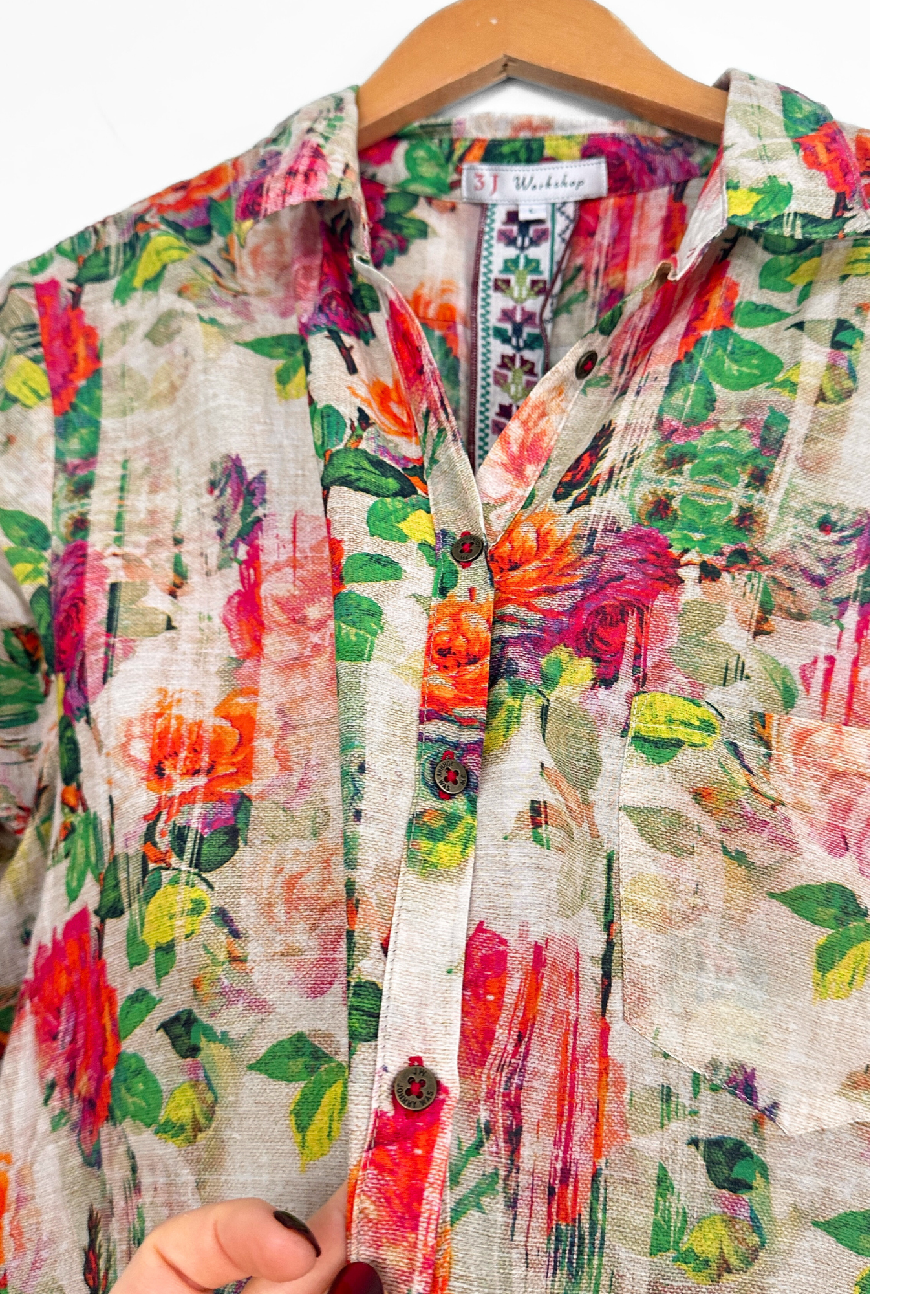 3J Workshop Johnny Was Floral Cotton Silk Shirt Dress (L)