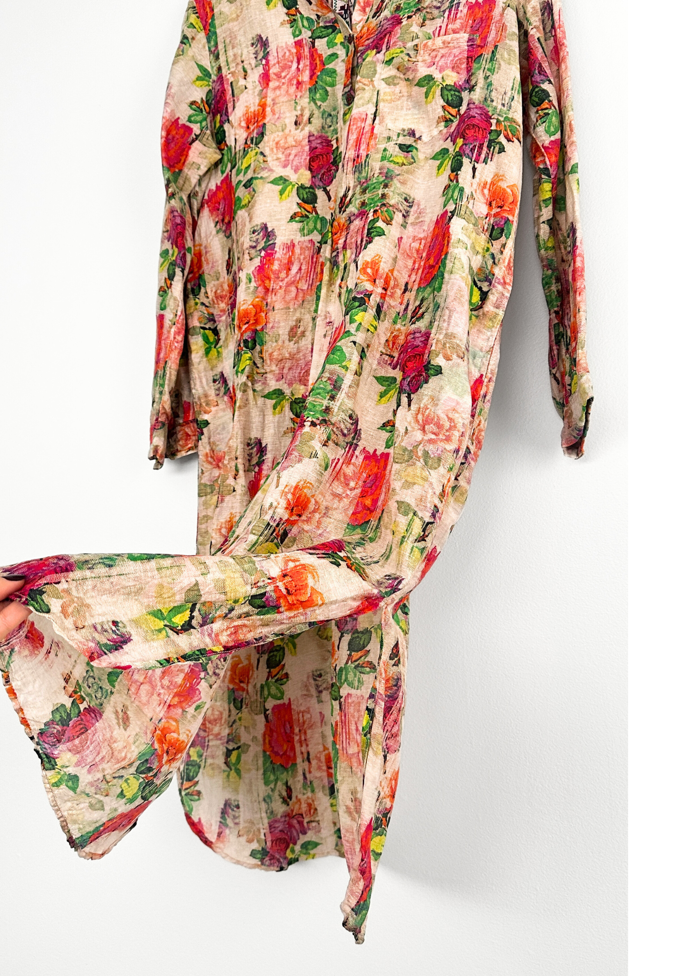 3J Workshop Johnny Was Floral Cotton Silk Shirt Dress (L)