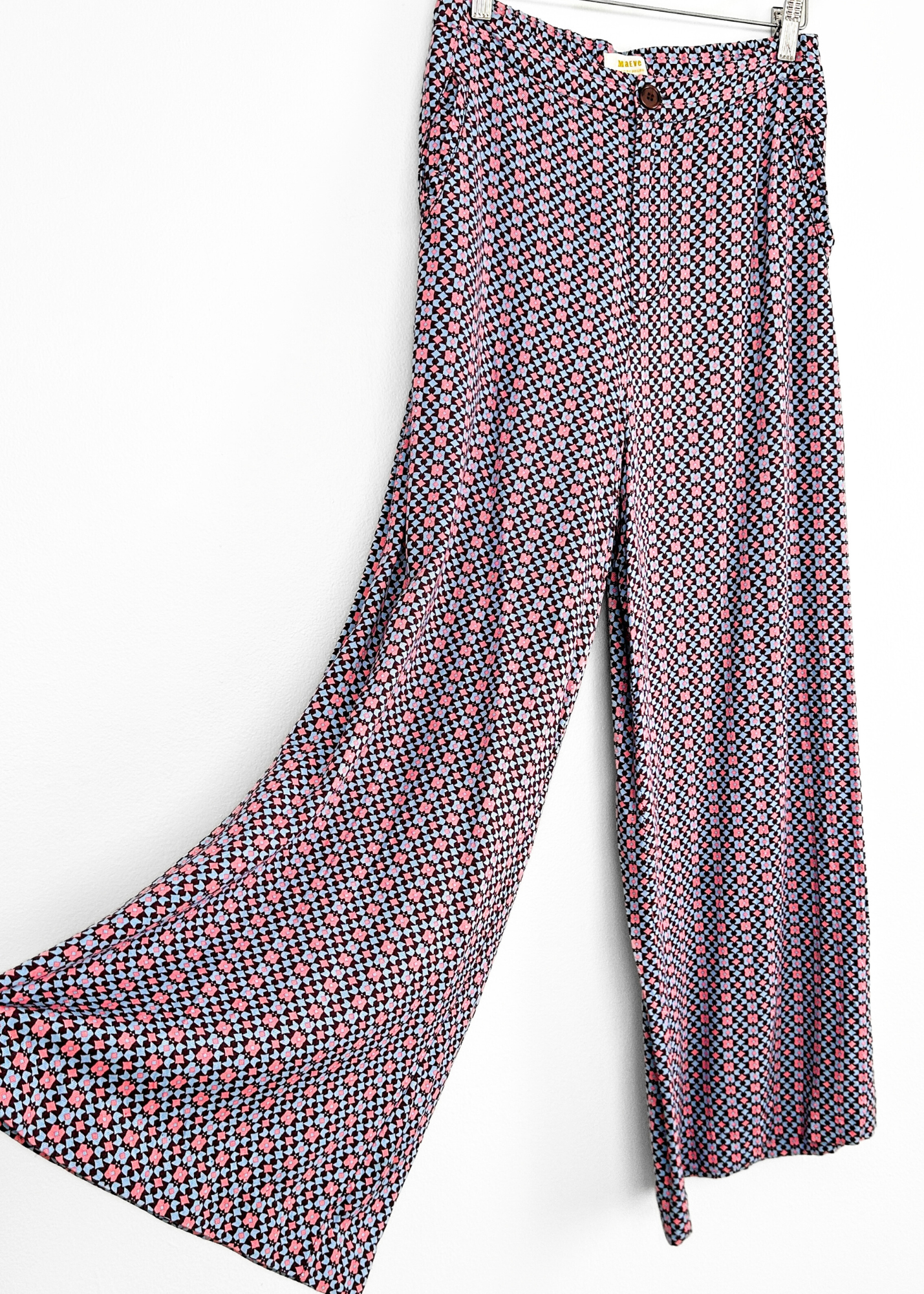 Anthropologie Maeve Blue Pink Wide Leg Geometric Pants (6)