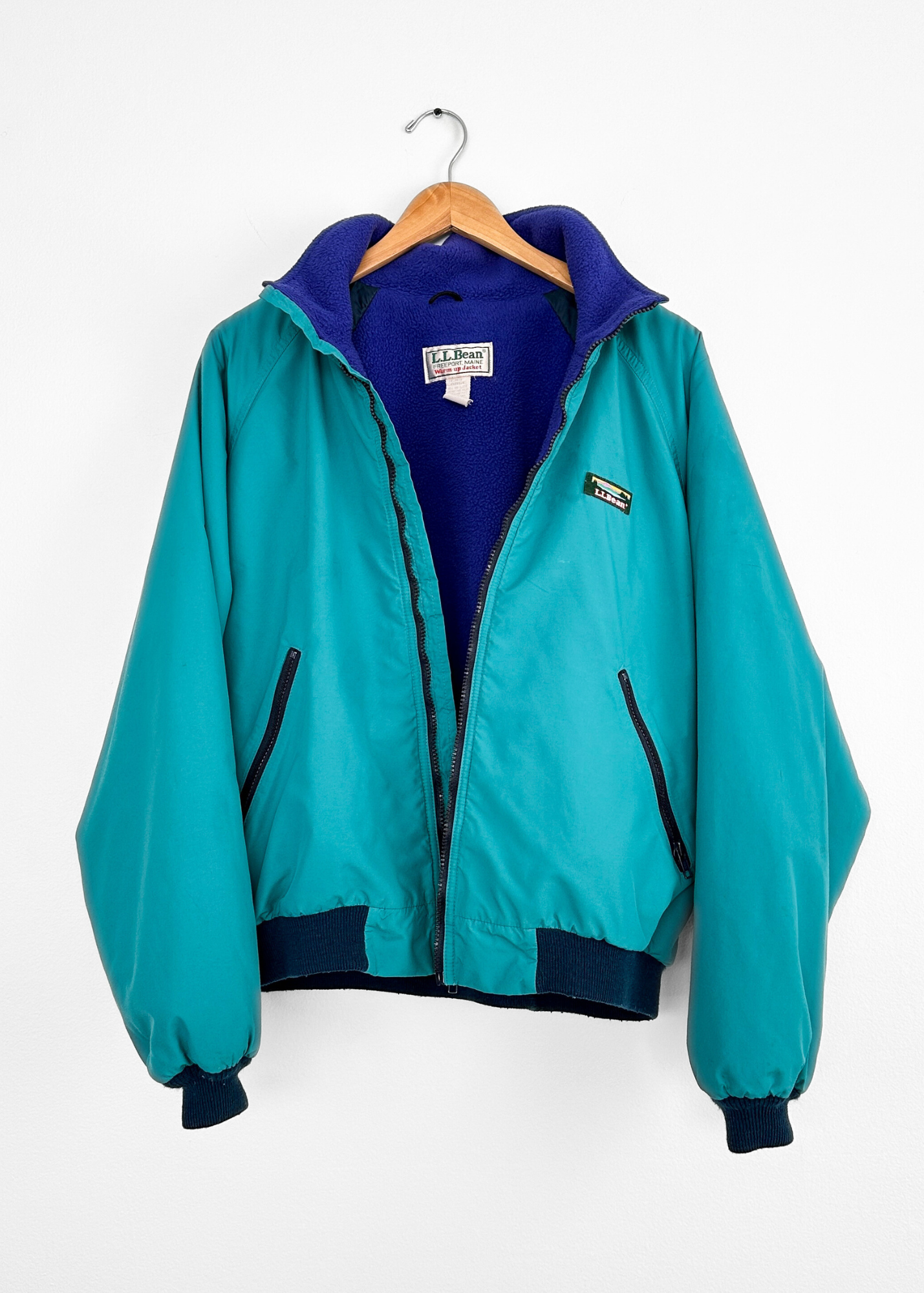 Vintage 90s L.L. Bean Warm Up Jacket USA Teal and Purple Fleece (mens L)