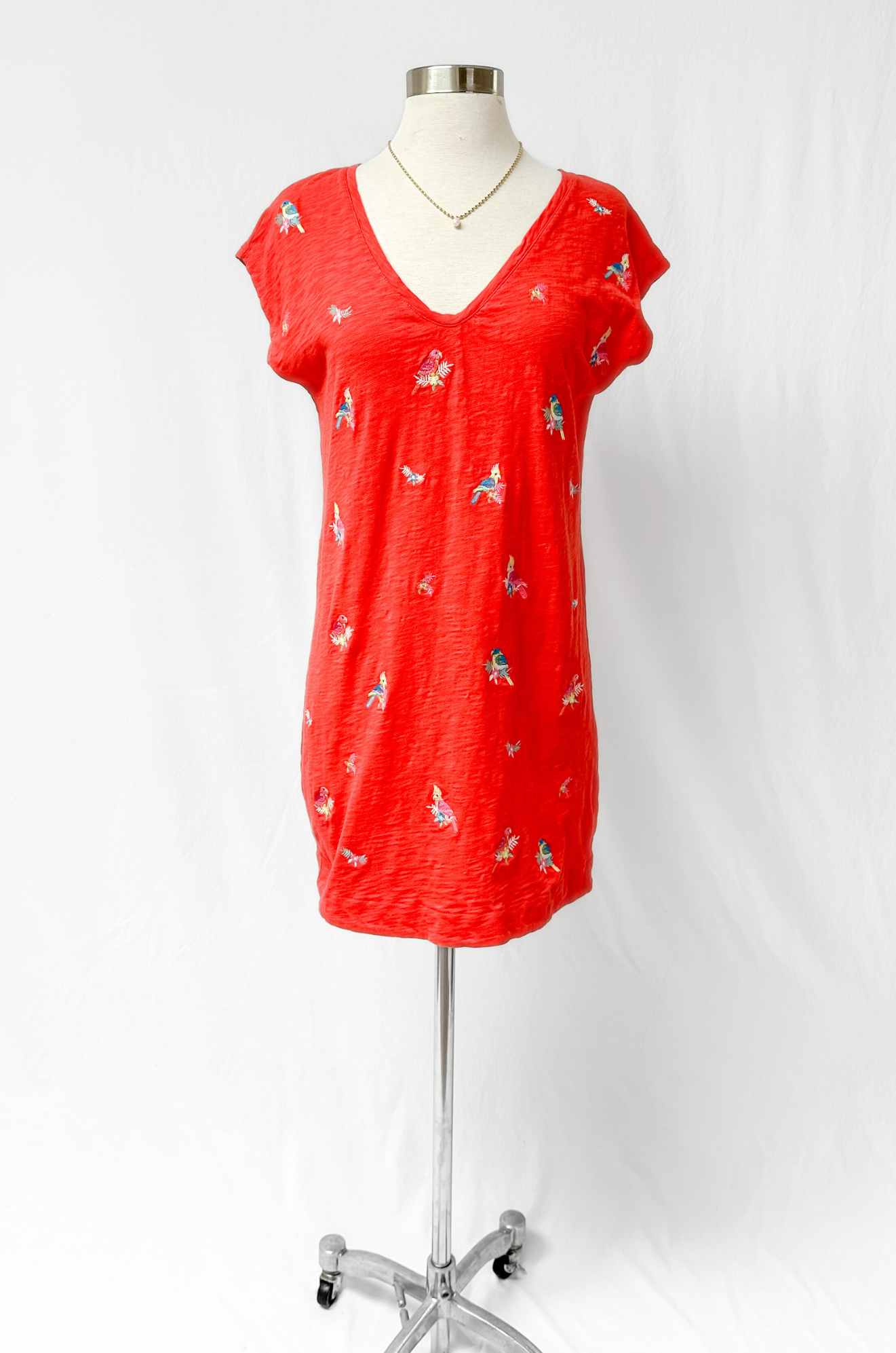 Boden Bright Red Polly Parrot Embroidered Sun Dress (4P or S)