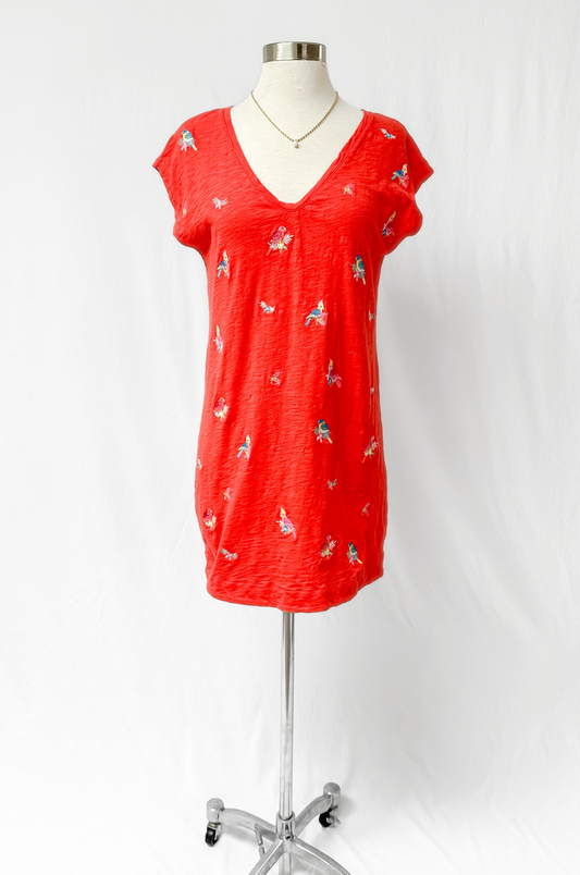 Boden Bright Red Polly Parrot Embroidered Sun Dress (4P or S)