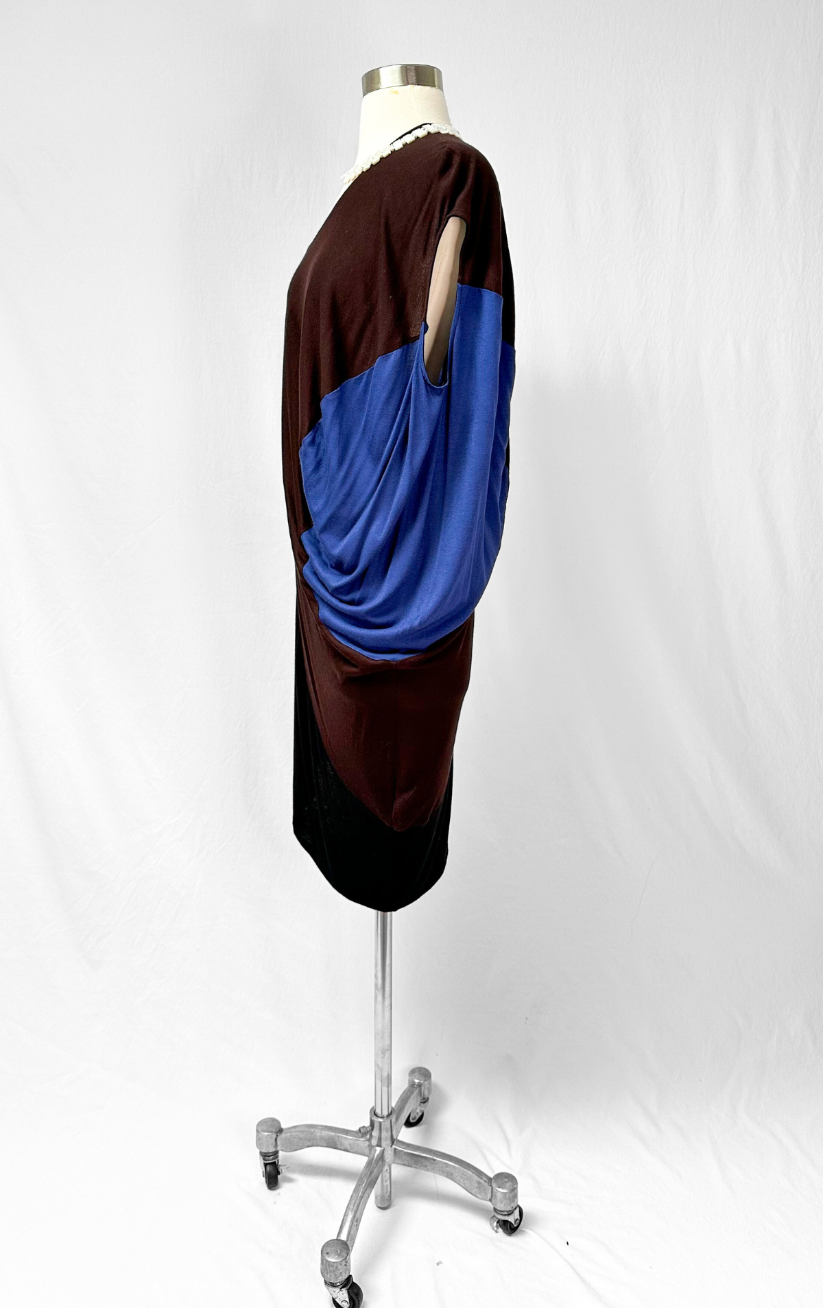 Zero + Maria Cornejo Black Brown Blue Colorblock Angular Draped Dress (XS)