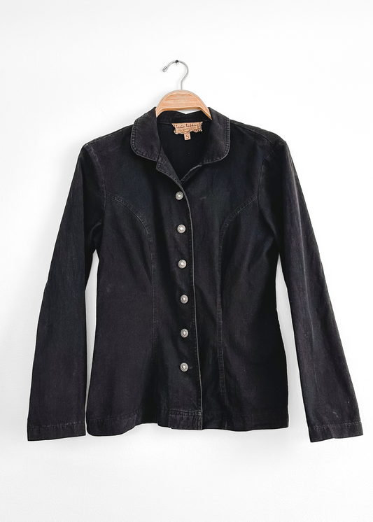 Lucia Lukken Black Denim Silver Button Western Style Button Down Top (S)