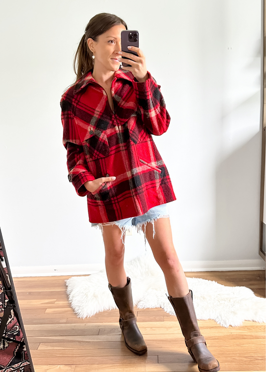 Ralph Lauren Women's Red Plaid Wool Zipped Jacket USA (6)