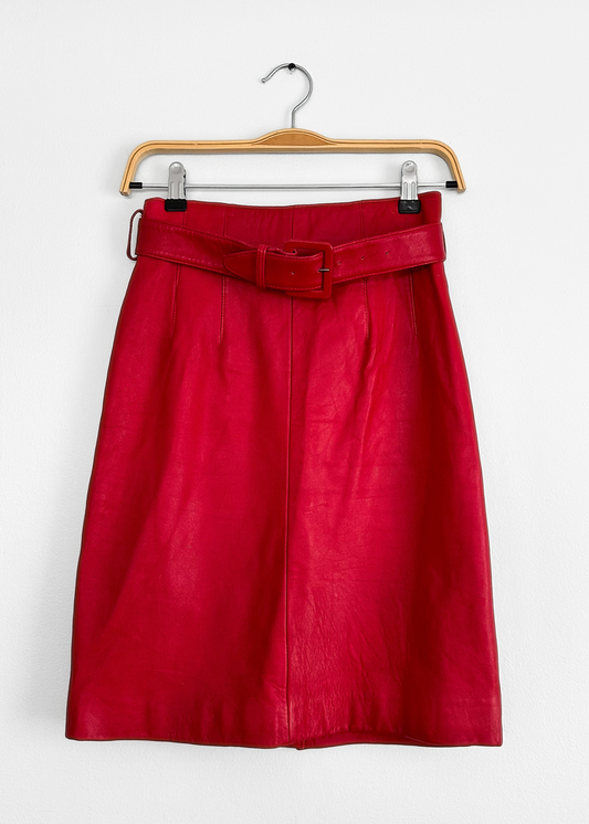 Vintage Wilson's Red Leather Belted Skirt