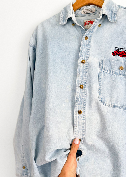 Vintage 90s Cleveland Indians Employee Denim Button Down (M/L)