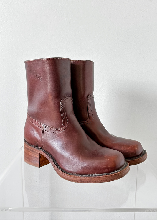 Frye Women's Campus Zip Short Leather Boots in Blazer Brown USA made